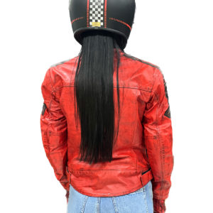 Giacca moto da donna in pelle vintage Rosso Lady