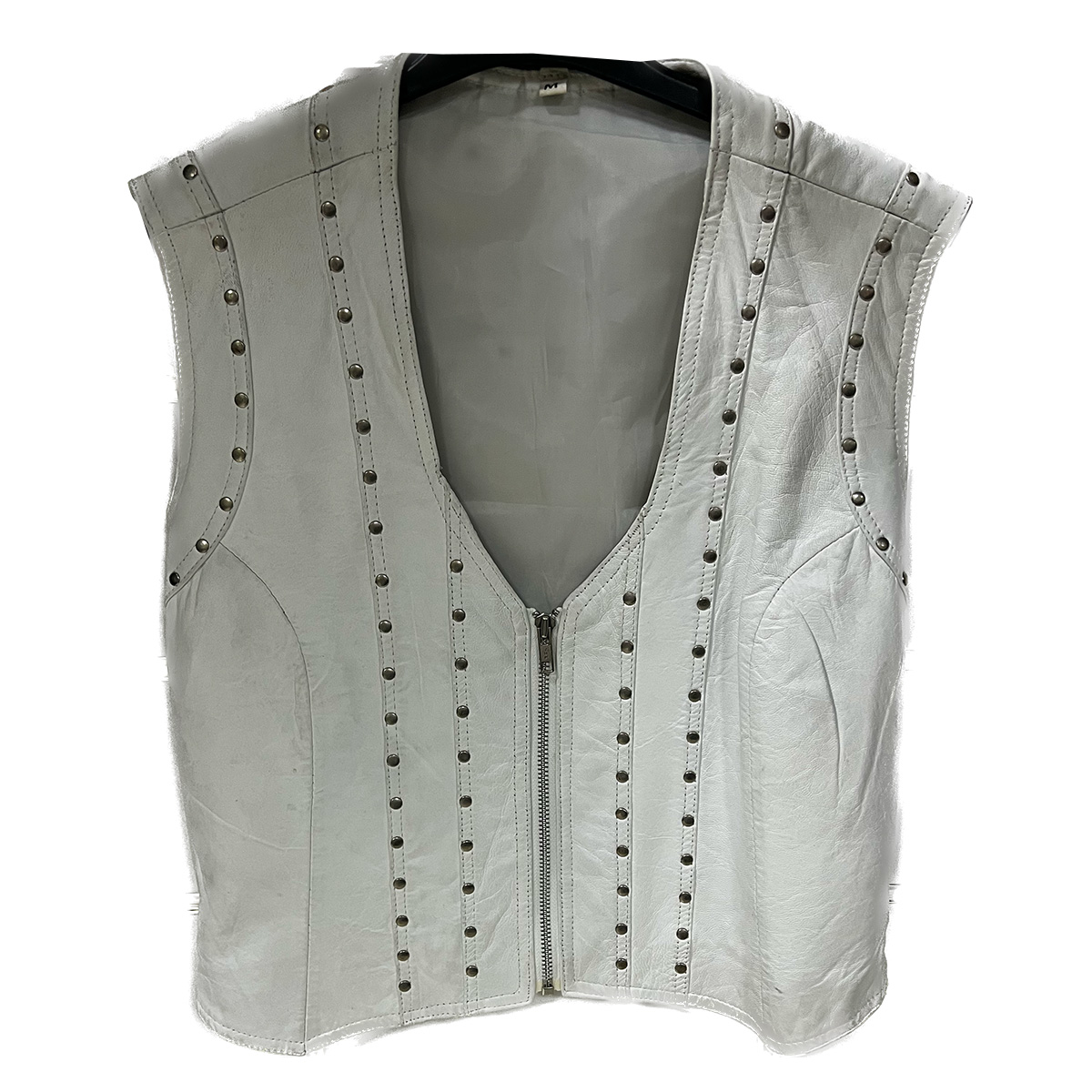 MDM Gilet In Pelle Da Moto Con Fibbia, Interno Ed Esterno In Pelle, Nero