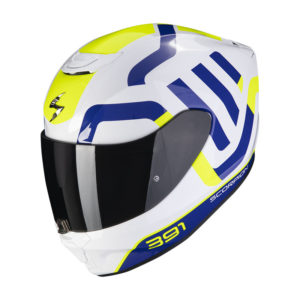 Casco moto integrale Scorpion Exo 391 Arok Bianco Blu Giallo Neon