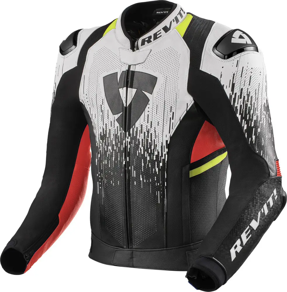 Giacca moto pelle estiva Revit Quantum 2 Pro Air Bianco Neon Rosso