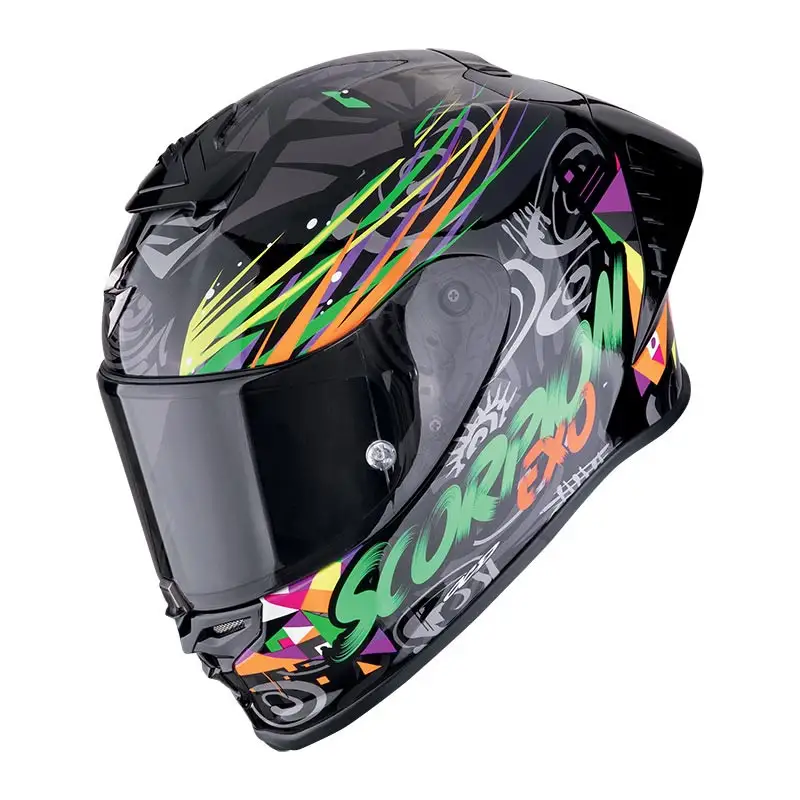 Casco moto integrale Scorpion Exo R1 Evo II Air Savage Verde Arancio