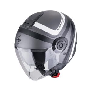Casco moto jet Scorpion Exo-City II Riva Argento Opaco Nero Bianco