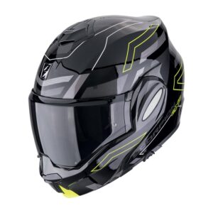Casco moto modulare Scorpion Exo Tech Evo Conquer Nero Giallo Neon