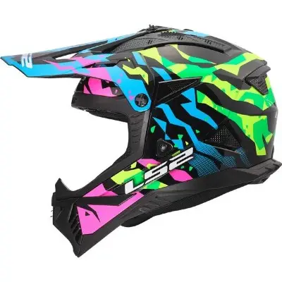 Casco cross Ls2 MX708 Fast II Grotesk Blu Rosa Verde