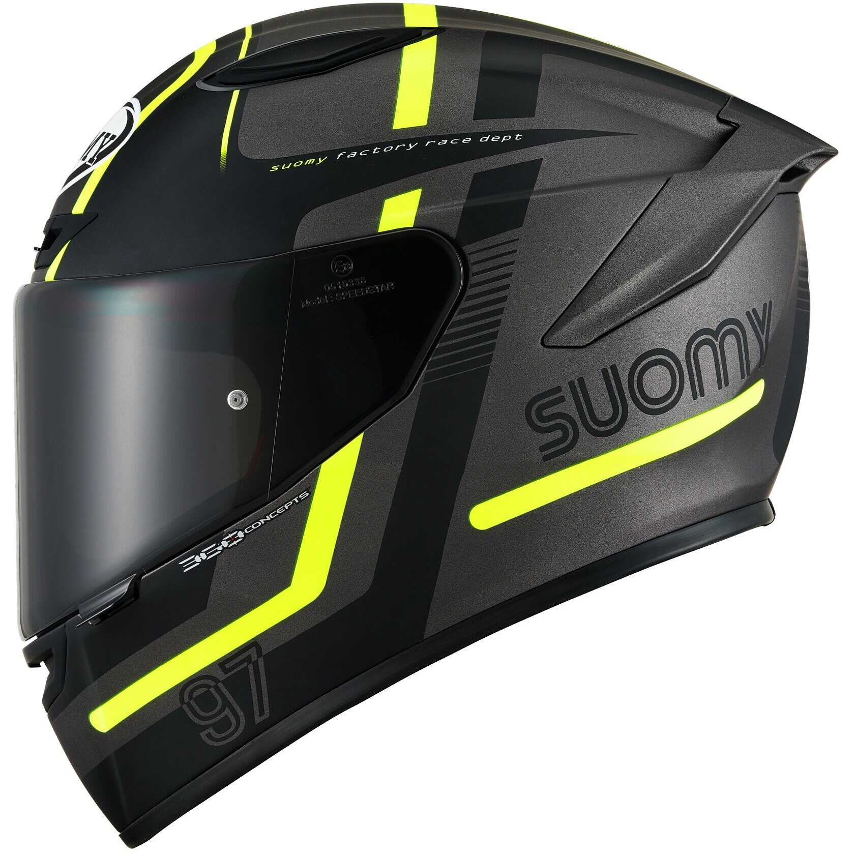 Casco moto integrale Suomy Track-1 Ninety Seven Grigio Opaco Giallo