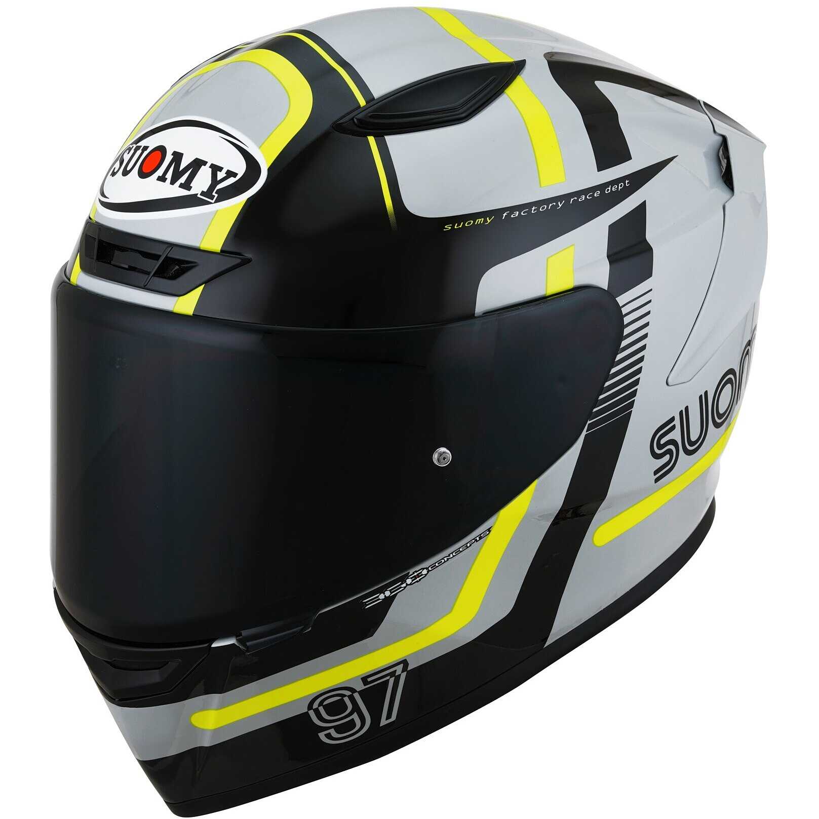 Casco moto integrale Suomy Track-1 Ninety Seven Grigio Lucido Giallo