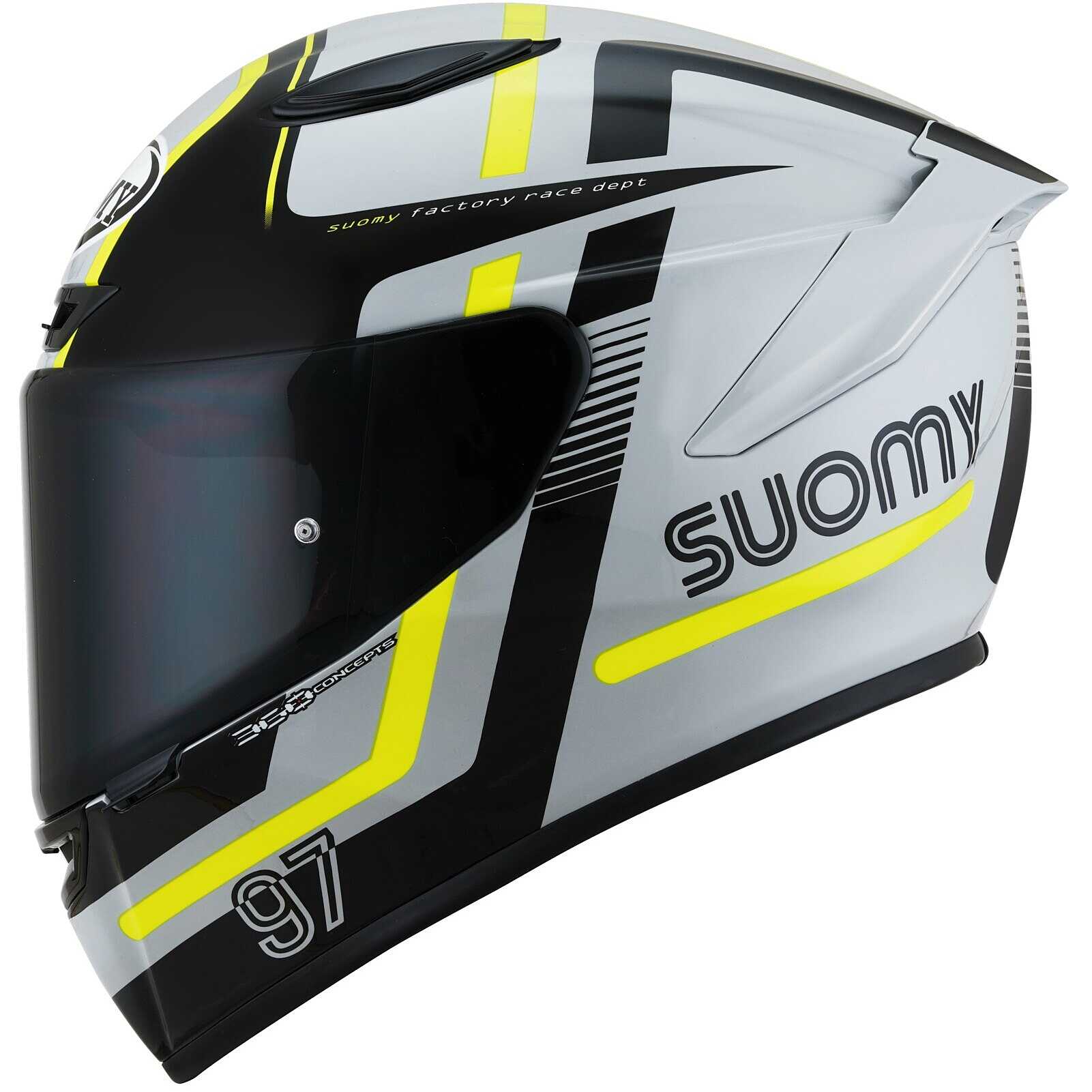 Casco moto integrale Suomy Track-1 Ninety Seven Grigio Lucido Giallo