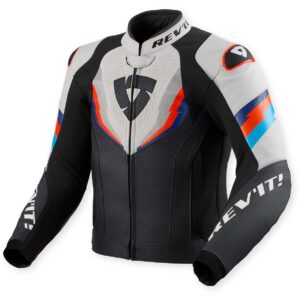 Giacca moto in pelle Revit Quantum 3 Nero Grigio Chiaro