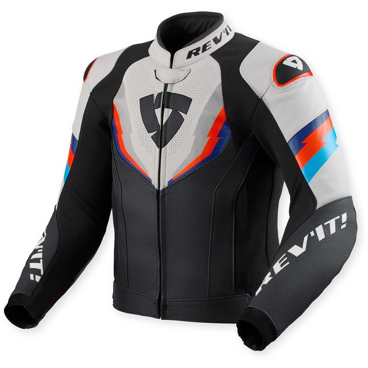 Giacca moto in pelle Revit Quantum 3 Nero Grigio Chiaro