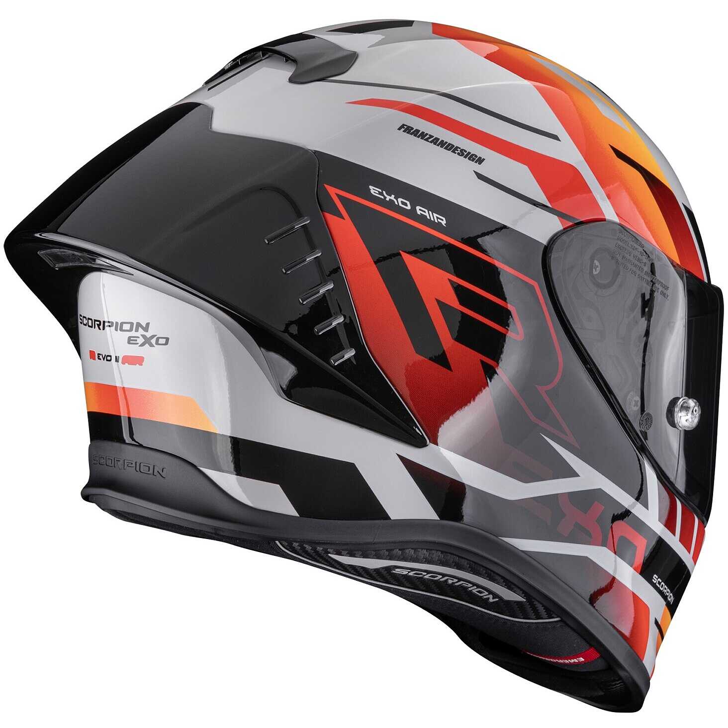 Casco integrale Scorpion Exo R1 Evo II Air Adrenaline Grigio Rosso Arancio