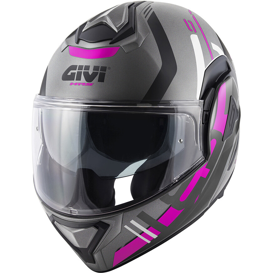 Casco moto modulare Givi X30 Pulsar Titanio Opaco Nero Fucsia