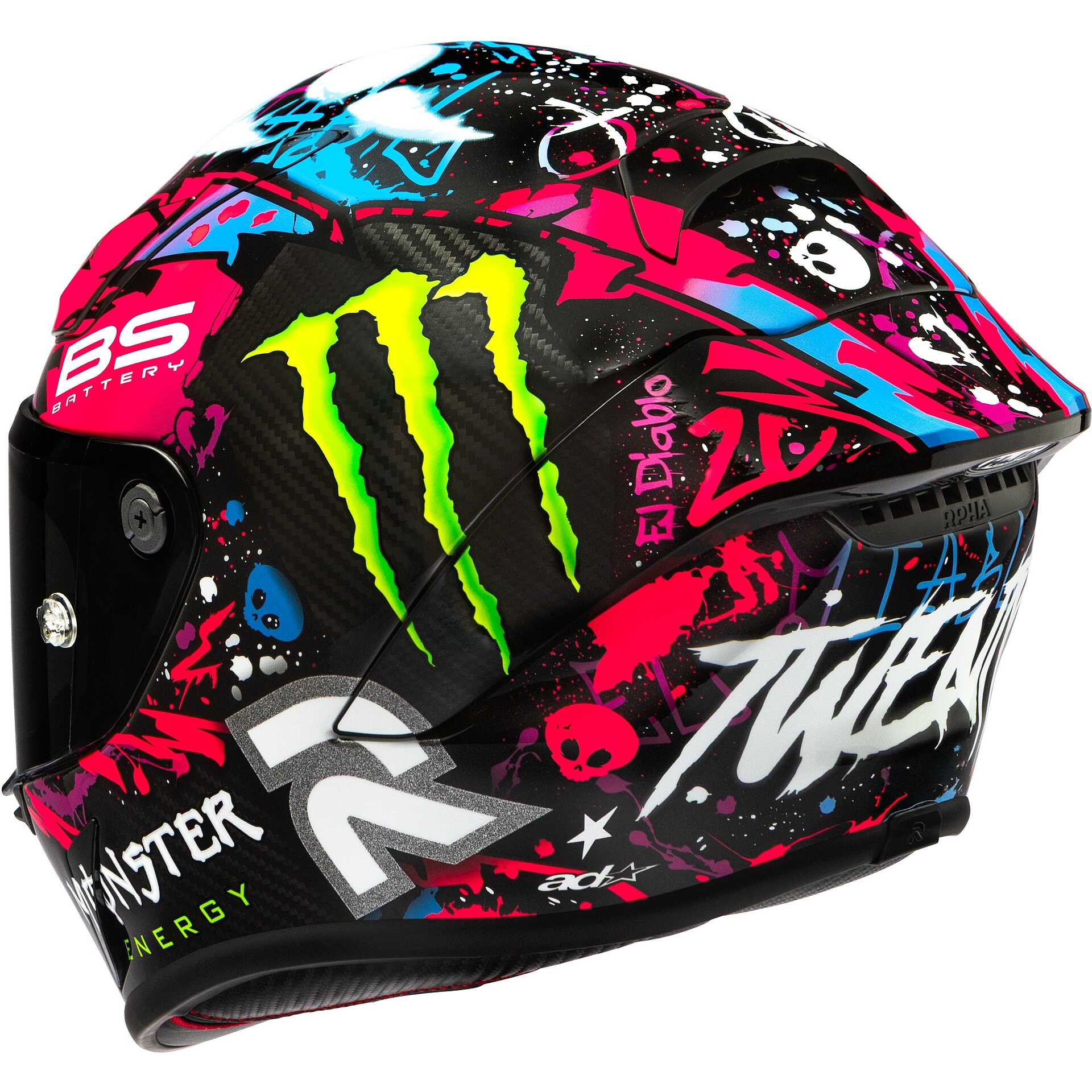 Casco moto integrale Hjc Rpha 1 V2 Carbon Funky Diablo MC8 Rosa